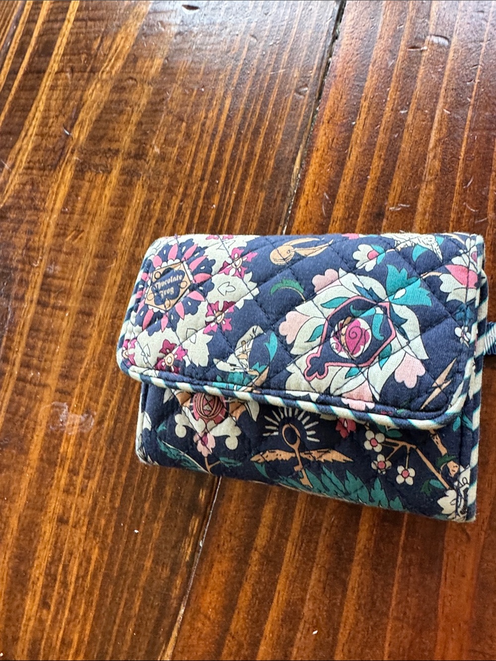 Vera Bradley Quilted Floral Fold Wallet in Navy, Teal, Pink